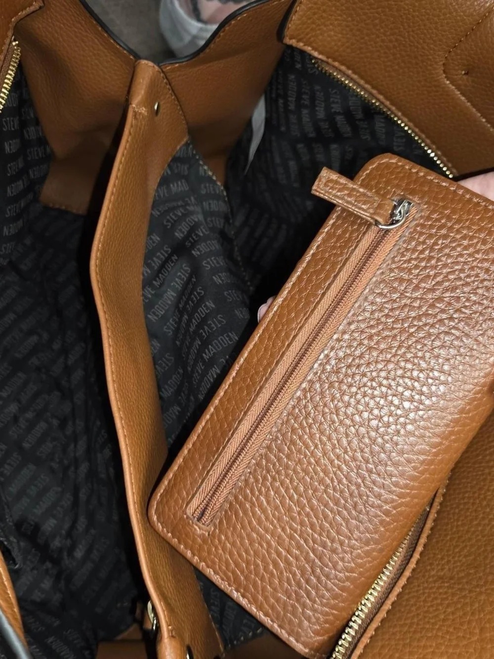 Steve Madden Cognac Brown Satchel Tote with Gold Accents